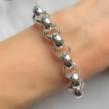 Sterling Silver 925 Heavy Interlinking Chunky Circles Bracelet