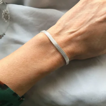 Sterling Silver 925 Woven Mesh Slider Bracelet