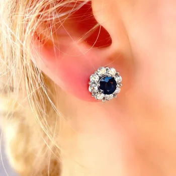 Genuine Sapphire and White Topaz 3D Flower Silver Stud Earrings