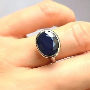 Genuine Sapphire Bezel Set Solitaire Large Silver Oval Statement Ring