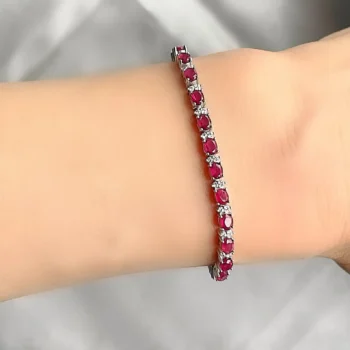Genuine Ruby AA Quality Oval Tennis Silver Bracelet