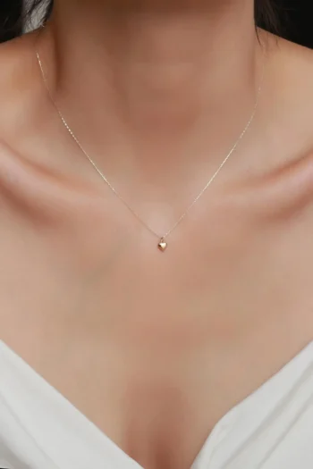 14K Solid Gold Dainty Heart Necklace – Minimalist Sacred Heart Pendant