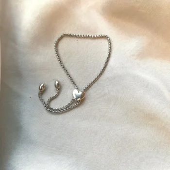 Sterling Silver 925 Chain Adjustable Slider Heart Toggle Bracelet