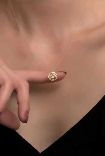 14K Solid Gold Tiny Tree of Life Necklace – Dainty Family Pendant