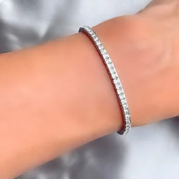 Genuine White Topaz Channel Silver Eternity Tennis Bracelet