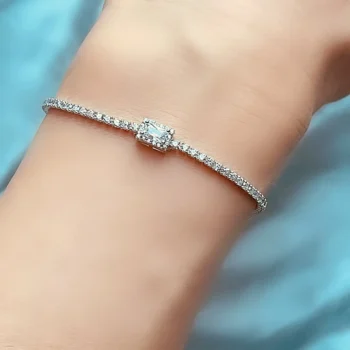 Genuine White Topaz Emerald Cut Silver Bracelet