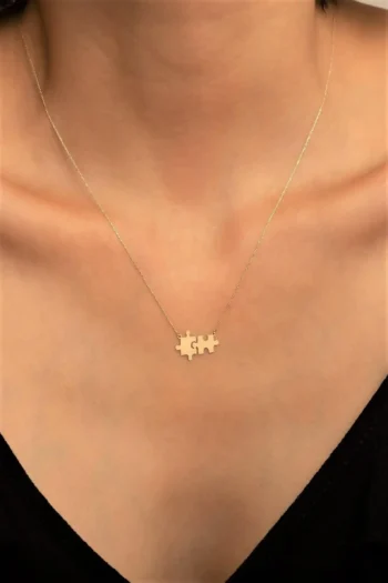 14K Solid Gold Puzzle Necklace – Minimalist Puzzle Pendant