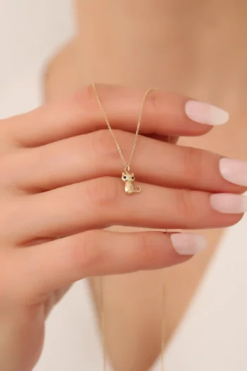 14K Solid Gold Tiny Cat Necklace – Minimalist Cat Pendant
