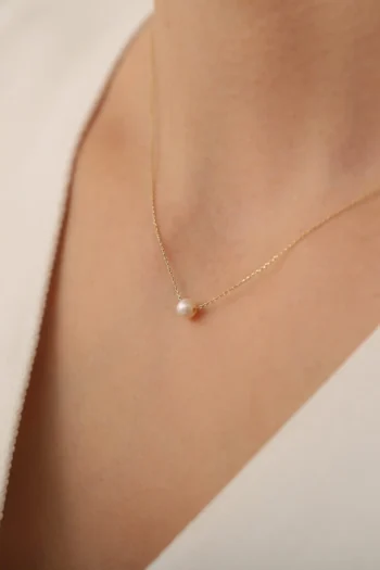 14K Solid Gold Dainty Pearl Necklace – Minimalist Cultured Pearl Necklace