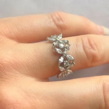 Genuine White Topaz Marquise Set Laurel Leaf Silver Ring