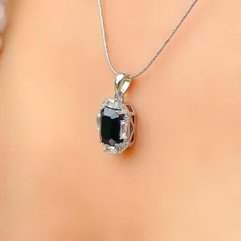 Genuine Sapphire Square Cut Octagon Silver Pendant Necklace