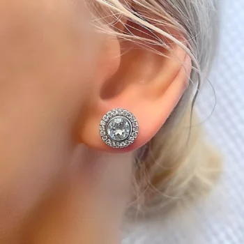 Genuine Blue Topaz and White Topaz Interchangeable Silver Halo Stud Earrings with Jackets