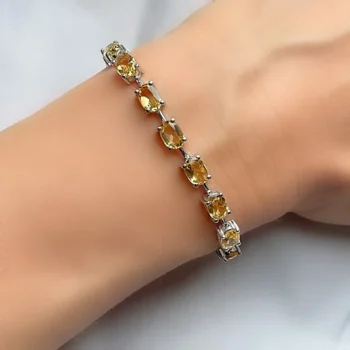 Genuine Golden Citrine Oval Link Adjustable Silver Slider Bracelet