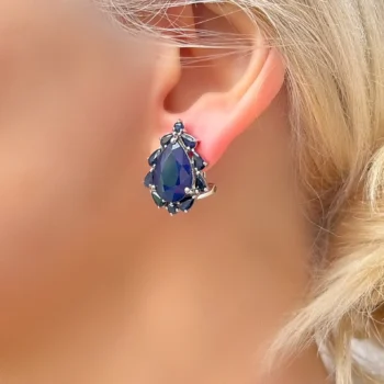Genuine Sapphire Large Teardrop Pear Shaped Silver Earrings