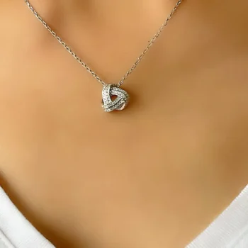 Sterling Silver 925 White Topaz Encrusted Love Knot Pendant Necklace