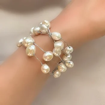Baroque Pearl Floating Multi-Stranded Bracelet with Sterling Silver Clasp