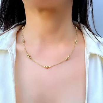 Gold Vermeil 18 Carat Gold Plated Sterling Silver Ball Bead & Chain Necklace