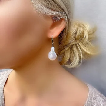 Natural Pearl Keshi Large Baroque Dangle Drop Silver Earrings