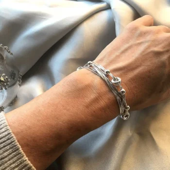 Sterling Silver Beaded Stranded Abacus Bracelet