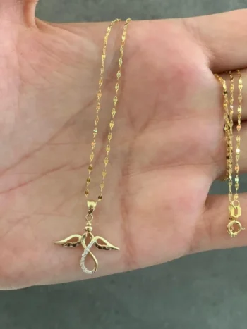 14K Solid Gold Infinite Angel Charm Necklace
