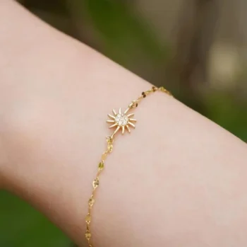 14K Solid Gold Sun Mirrored Chain Bracelet