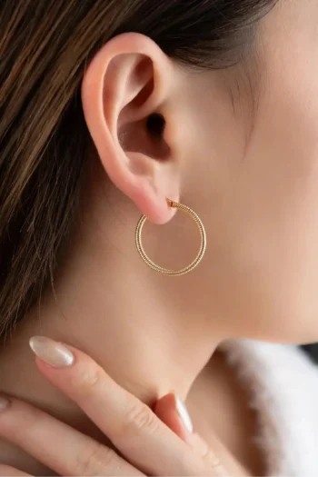 14K Solid Gold Round Linea Hoop Earrings
