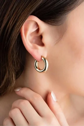 14K Solid Gold Domed Hoop Earrings – Classic Thick Huggie Earrings