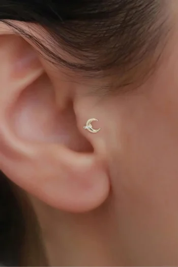 14K Solid Gold Crescent Tragus Piercing