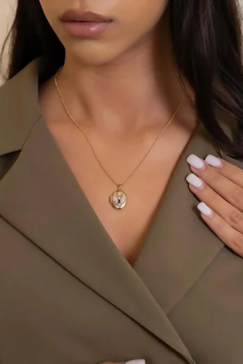 14K Solid Gold Blue Stone Anka Necklace