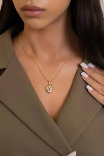 14K Solid Gold Fuchsia Stone Phoenix Necklace