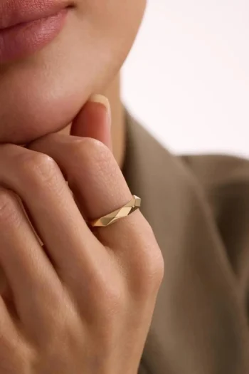 14K Solid Gold Facet Ring – Minimalist Shine Ring