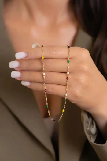 14K Solid Gold Colorful Mirror Chain Necklace
