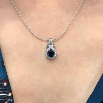 Genuine Blue Sapphire Detailed Silver Pendant Necklace