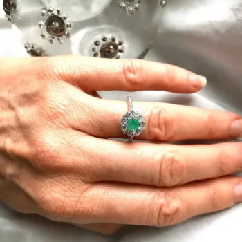 Genuine Natural Emerald & Topaz 3D Flower Silver Ring