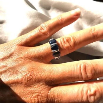Genuine Blue Sapphire 3 Stone Silver Ring