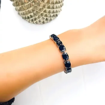 Genuine Blue Sapphire Oval 6 × 8 mm Tennis Silver Bracelet