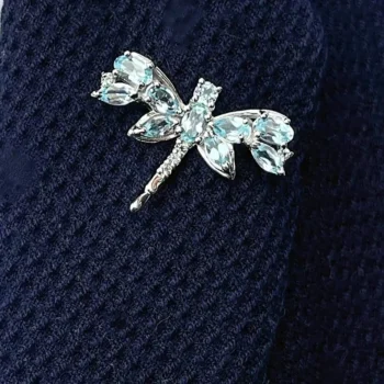 Genuine Blue Topaz Silver Dragonfly Brooch