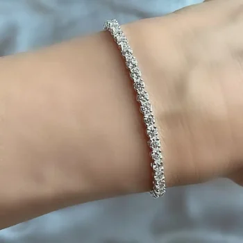 Genuine White Topaz Tennis Adjustable Silver Slider Bracelet