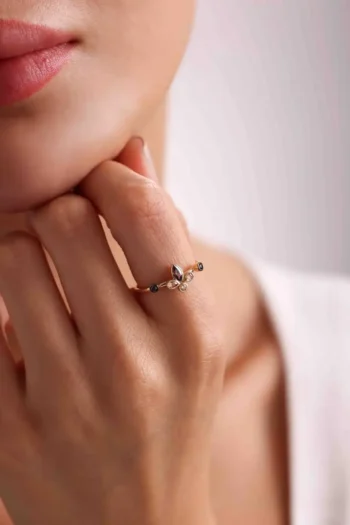 14K Solid Gold Dainty Lotus Flower Ring – Minimalist Pearl Ring