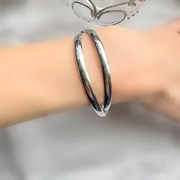 Sterling Silver 925 Loop Crisscross Bangle Cuff Bracelet