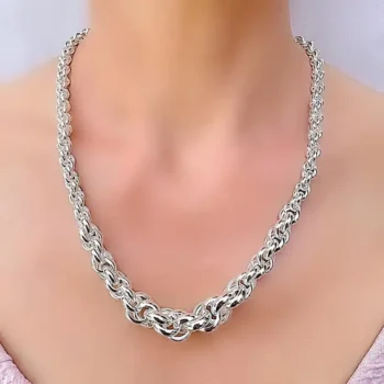 Sterling Silver 925 Graduated Weave Rope Link Necklace