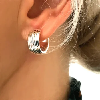 Sterling Silver 925 Diamond Cut Medium Hoop Earrings