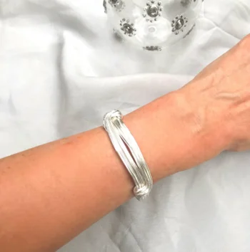 Sterling Silver 925 Wired Ribbon Cuff Bangle Bracelet