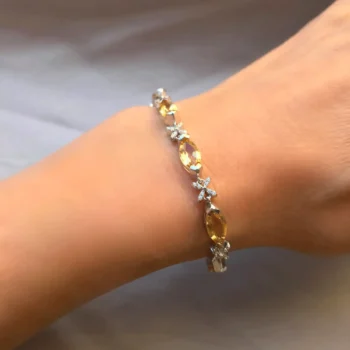 Genuine Natural Golden Citrine Marquise Adjustable Silver Slider Bracelet