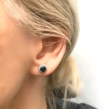 Genuine Sapphire Round Bezel Silver Stud Earrings