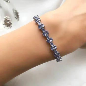 Genuine Tanzanite Cluster Oval Adjustable Silver Slider Bracelet