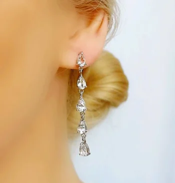 Genuine White Topaz 5 Teardrop Dangle Drop Silver Earrings