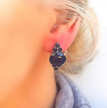 Genuine Blue Sapphire Large Regal Silver Stud Earrings