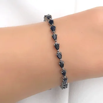 Genuine Blue Sapphire Small Teardrop Tennis Silver Bracelet