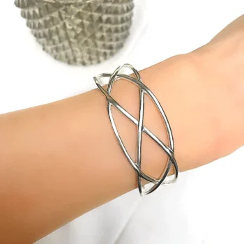 Sterling Silver Lattice Weave Cuff Bangle Bracelet